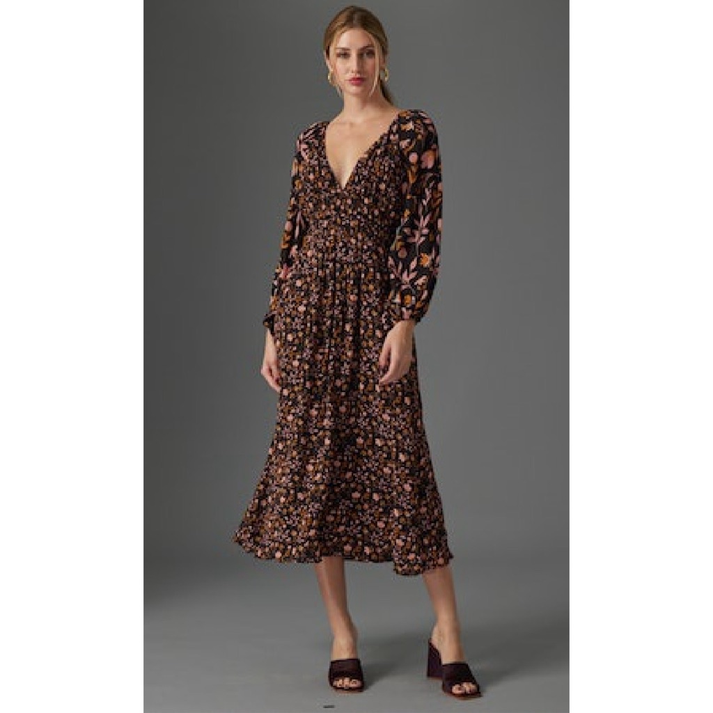 Gilner Farrar Midi Dress Black + Pink Floral Size Small